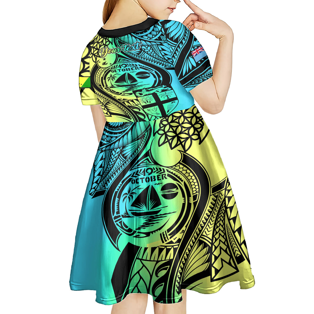 Personalised Malampa Fiji Day Kid Short Sleeve Dress Vanuatu Sand Drawing With Polynesian Pattern LT9 - Polynesian Pride