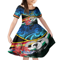 Torba Vanuatu Family Matching Short Sleeve Bodycon Dress and Hawaiian Shirt Sand Drawing With Polynesian Pattern LT9 Daughter's Dress Black - Polynesian Pride
