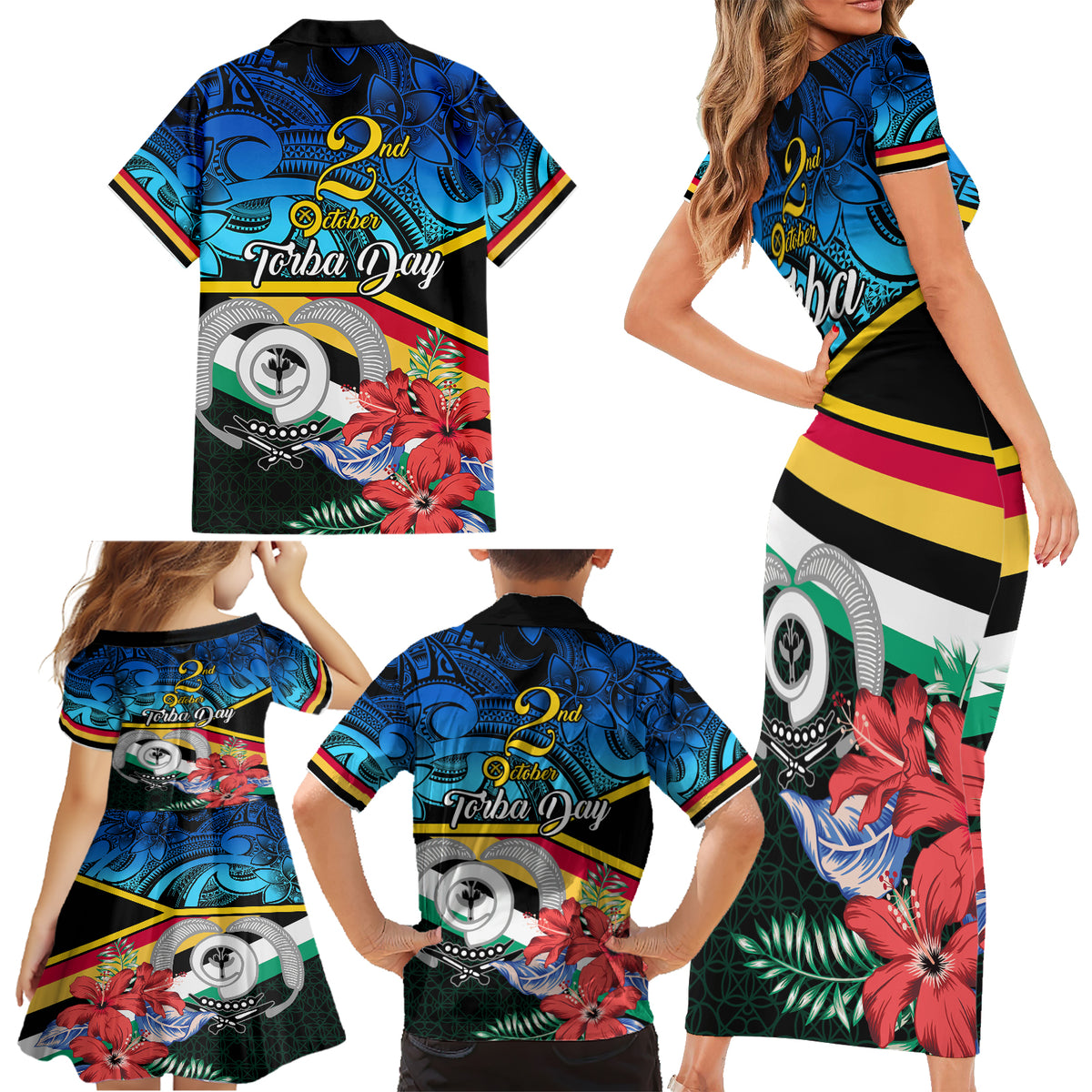 Torba Vanuatu Family Matching Short Sleeve Bodycon Dress and Hawaiian Shirt Sand Drawing With Polynesian Pattern LT9 - Polynesian Pride