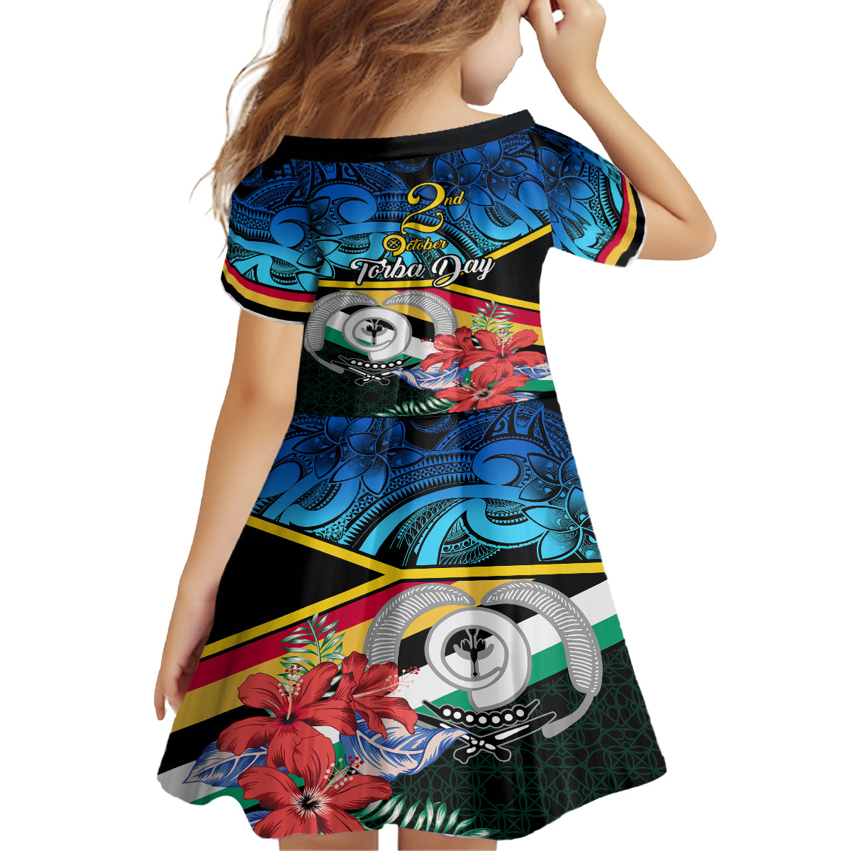 torba-vanuatu-kid-short-sleeve-dress-sand-drawing-with-polynesian-pattern