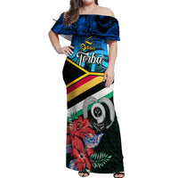 Torba Vanuatu Off Shoulder Maxi Dress Sand Drawing With Polynesian Pattern LT9 Women Black - Polynesian Pride
