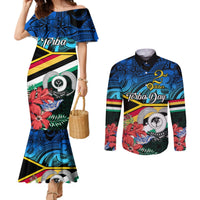 Personalised Torba Vanuatu Couples Matching Mermaid Dress and Long Sleeve Button Shirts Sand Drawing With Polynesian Pattern LT9 Black - Polynesian Pride