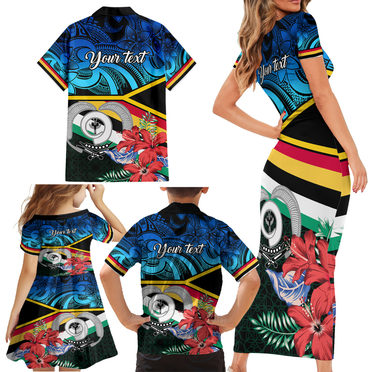Personalised Torba Vanuatu Family Matching Short Sleeve Bodycon Dress and Hawaiian Shirt Sand Drawing With Polynesian Pattern LT9 - Polynesian Pride