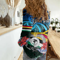 Personalised Torba Vanuatu Women Casual Shirt Sand Drawing With Polynesian Pattern LT9 - Polynesian Pride