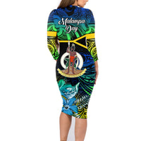Malampa Day Family Matching Long Sleeve Bodycon Dress and Hawaiian Shirt Vanuatu Flowers with Malampa Emblem Tribal Pattern LT9 - Polynesian Pride