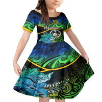 Malampa Day Family Matching Mermaid Dress and Hawaiian Shirt Vanuatu Flowers with Malampa Emblem Tribal Pattern LT9 Daughter's Dress Black - Polynesian Pride