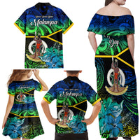 Malampa Day Family Matching Off Shoulder Maxi Dress and Hawaiian Shirt Vanuatu Flowers with Malampa Emblem Tribal Pattern LT9 - Polynesian Pride