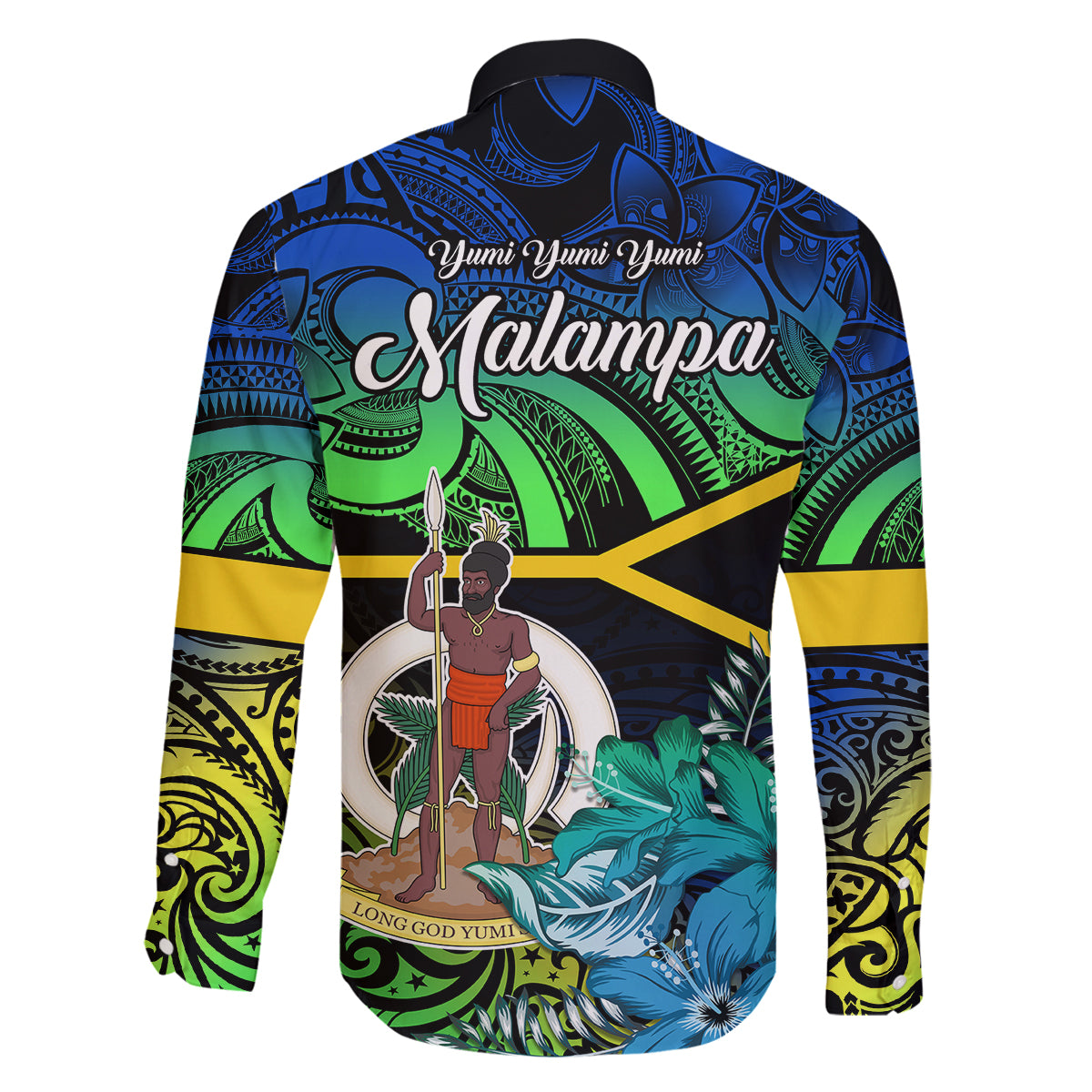 Malampa Day Family Matching Off Shoulder Maxi Dress and Hawaiian Shirt Vanuatu Flowers with Malampa Emblem Tribal Pattern LT9 - Polynesian Pride
