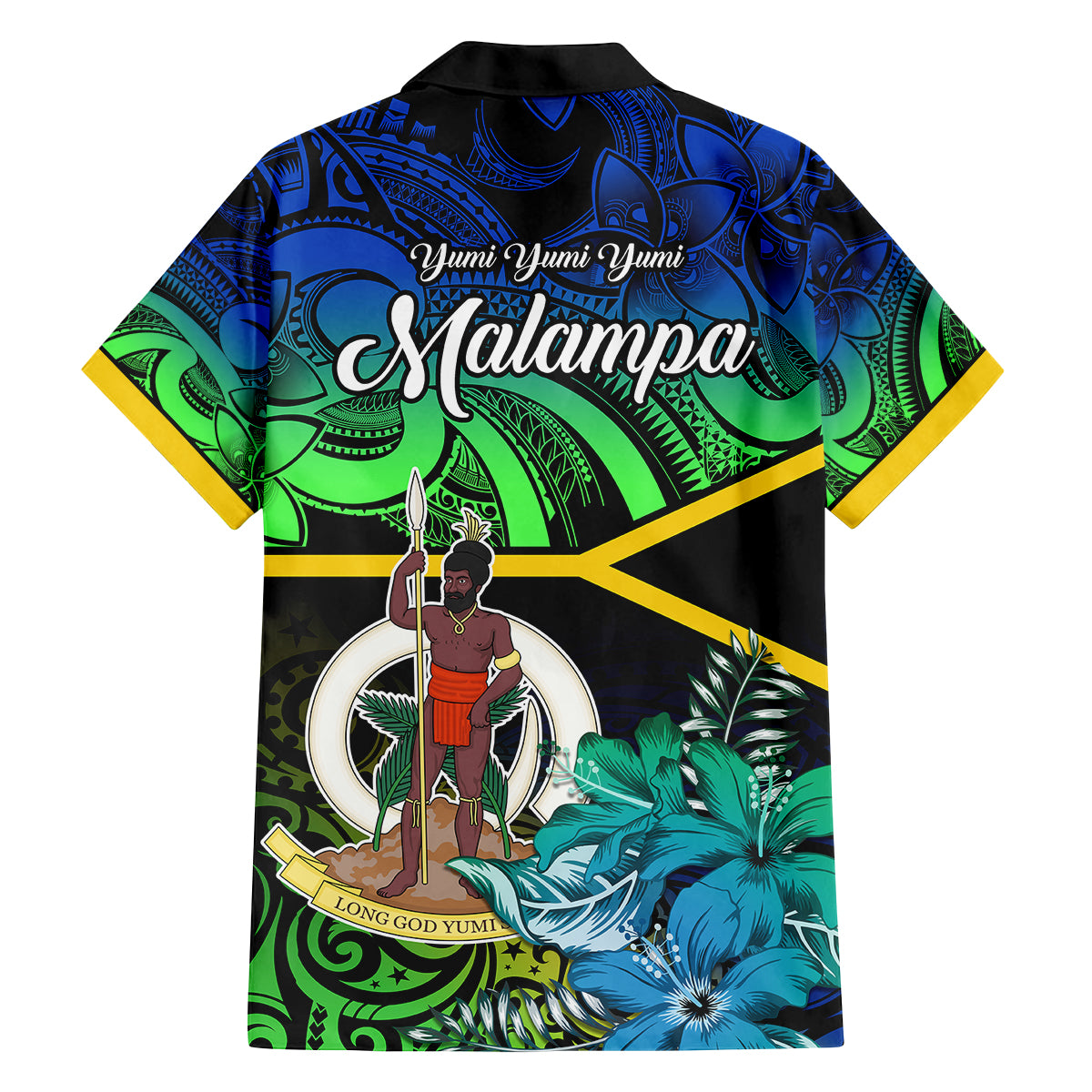 Malampa Day Family Matching Off Shoulder Short Dress and Hawaiian Shirt Vanuatu Flowers with Malampa Emblem Tribal Pattern LT9 - Polynesian Pride