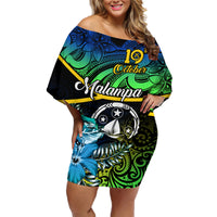 Malampa Day Family Matching Off Shoulder Short Dress and Hawaiian Shirt Vanuatu Flowers with Malampa Emblem Tribal Pattern LT9 Mom's Dress Black - Polynesian Pride