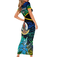Malampa Day Family Matching Short Sleeve Bodycon Dress and Hawaiian Shirt Vanuatu Flowers with Malampa Emblem Tribal Pattern LT9 - Polynesian Pride