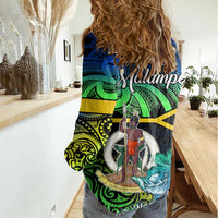 Malampa Day Women Casual Shirt Vanuatu Flowers with Malampa Emblem Tribal Pattern LT9 - Polynesian Pride