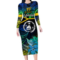 Personalised Malampa Day Family Matching Long Sleeve Bodycon Dress and Hawaiian Shirt Vanuatu Flowers with Malampa Emblem Tribal Pattern LT9 Mom's Dress Black - Polynesian Pride