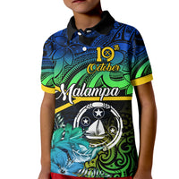 Personalised Malampa Day Kid Polo Shirt Vanuatu Flowers with Malampa Emblem Tribal Pattern LT9 Kid Black - Polynesian Pride