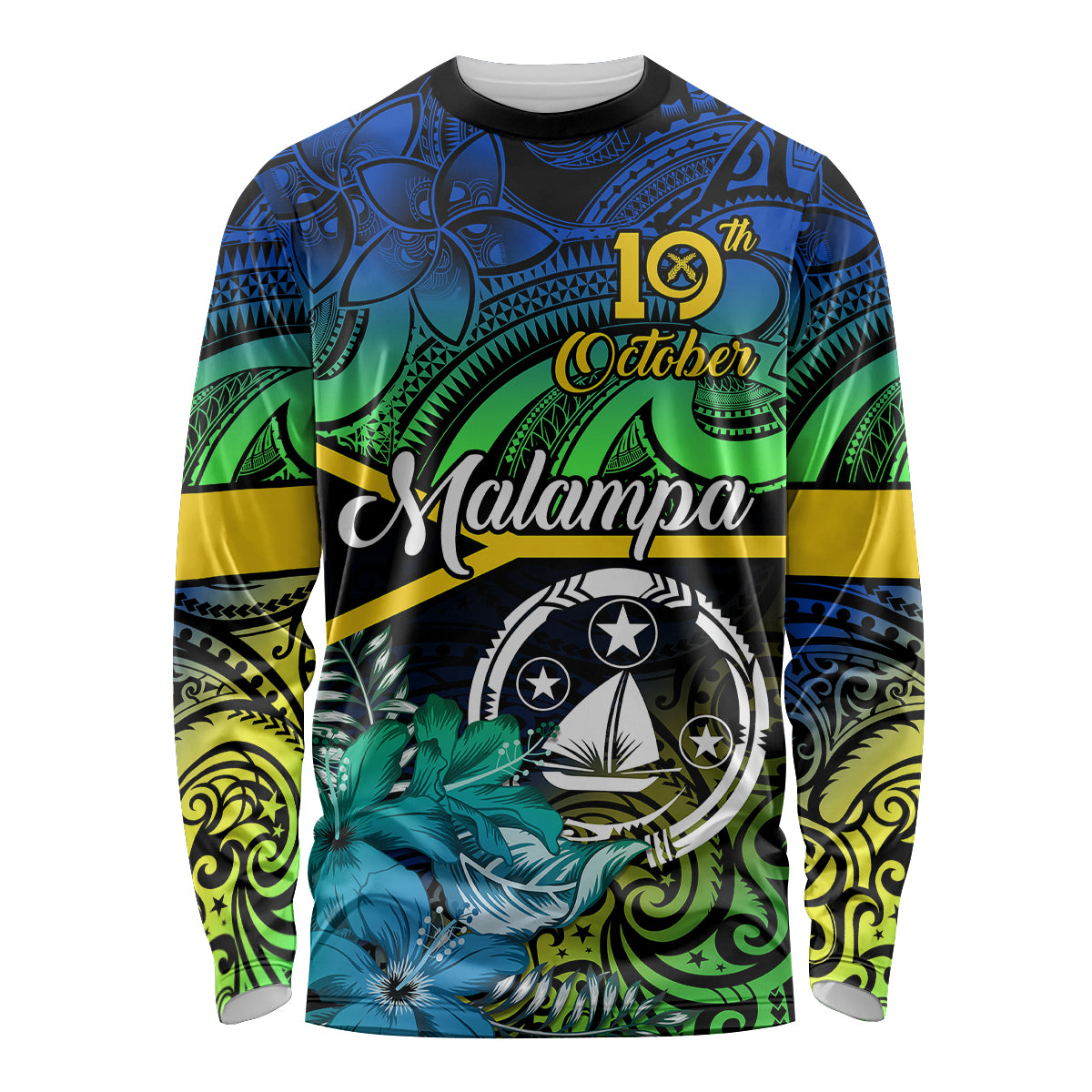 Personalised Malampa Day Long Sleeve Shirt Vanuatu Flowers with Malampa Emblem Tribal Pattern LT9 Unisex Black - Polynesian Pride