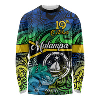 Personalised Malampa Day Long Sleeve Shirt Vanuatu Flowers with Malampa Emblem Tribal Pattern LT9 Unisex Black - Polynesian Pride