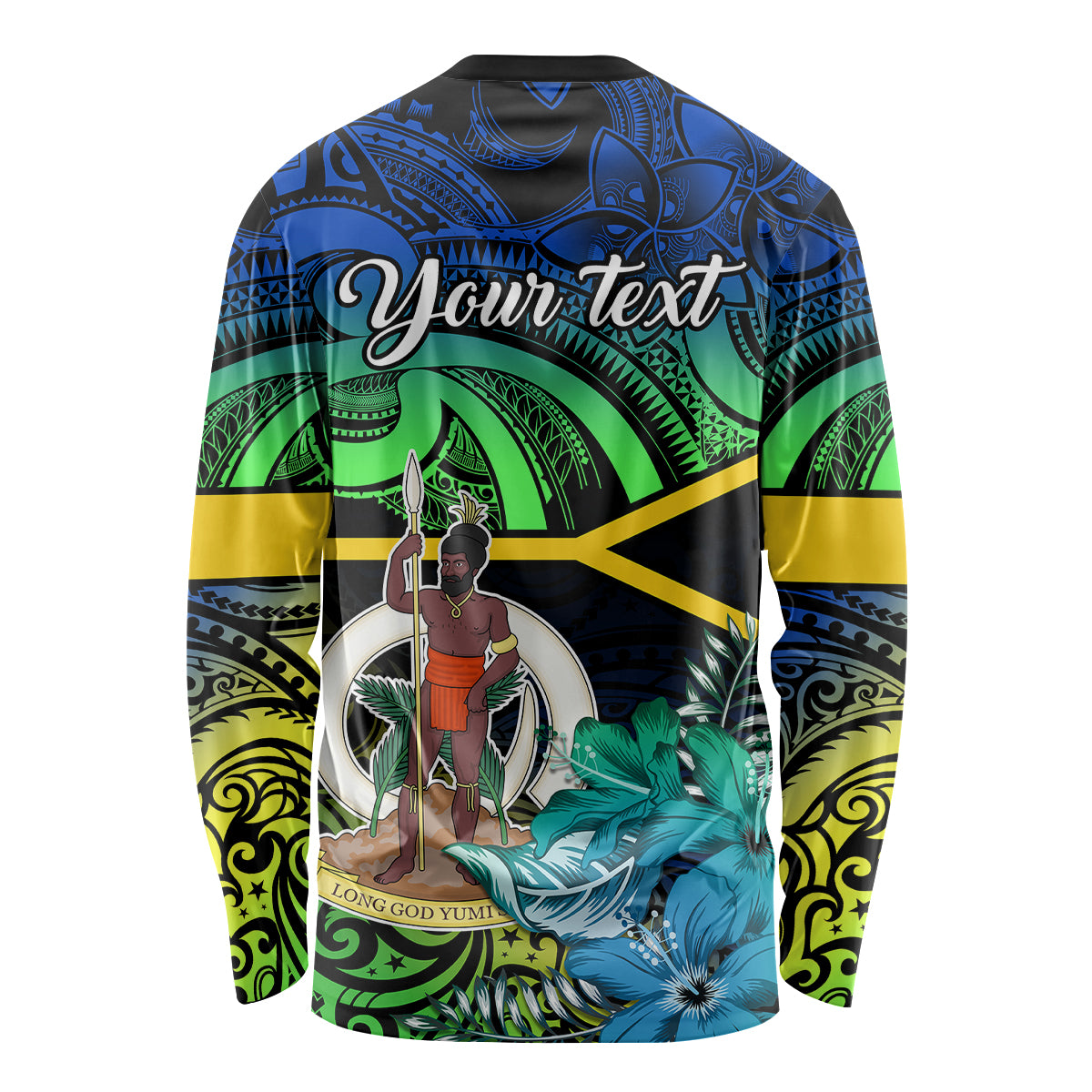 Personalised Malampa Day Long Sleeve Shirt Vanuatu Flowers with Malampa Emblem Tribal Pattern LT9 - Polynesian Pride