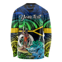Personalised Malampa Day Long Sleeve Shirt Vanuatu Flowers with Malampa Emblem Tribal Pattern LT9 - Polynesian Pride
