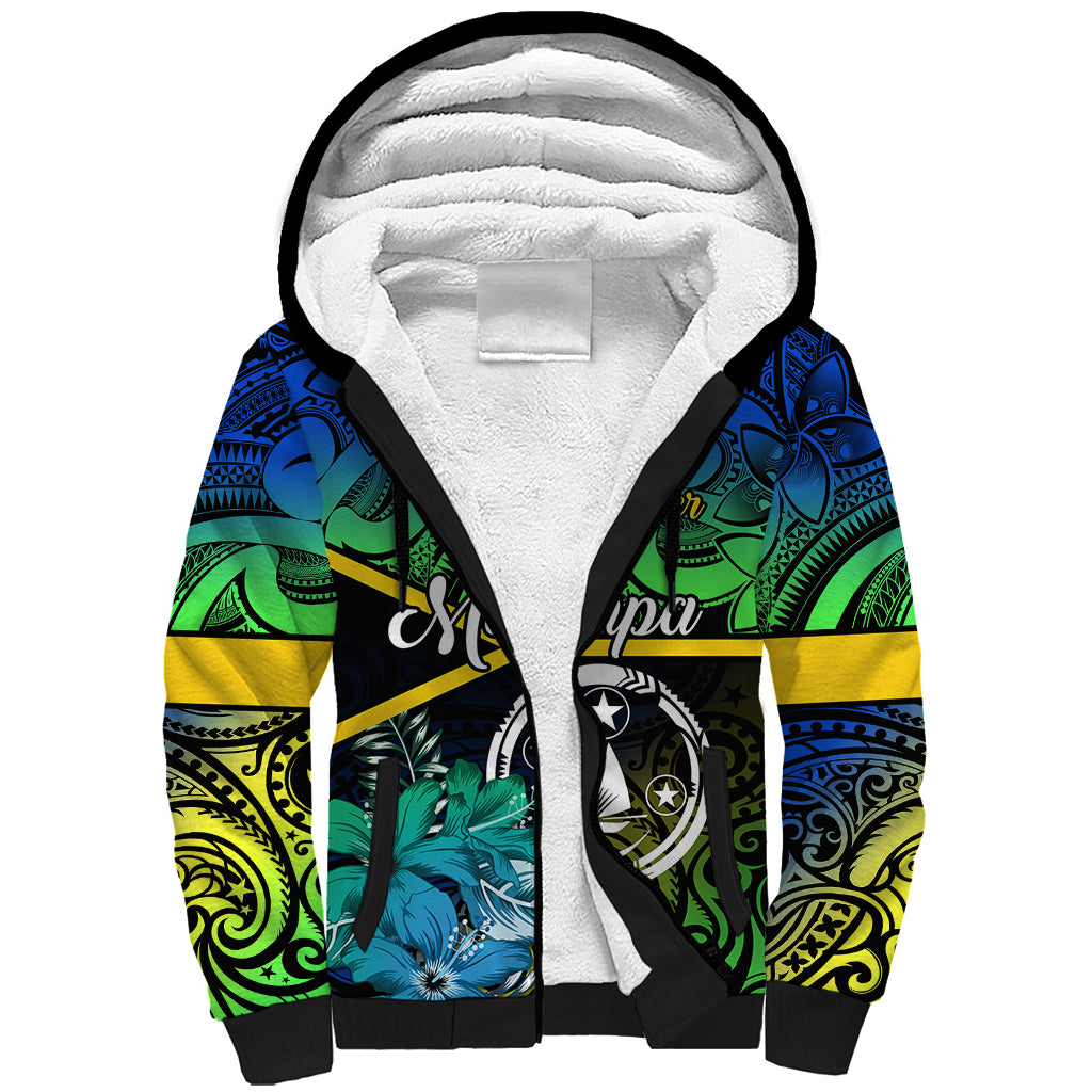 personalised-malampa-day-sherpa-hoodie-vanuatu-flowers-with-malampa-emblem-tribal-pattern