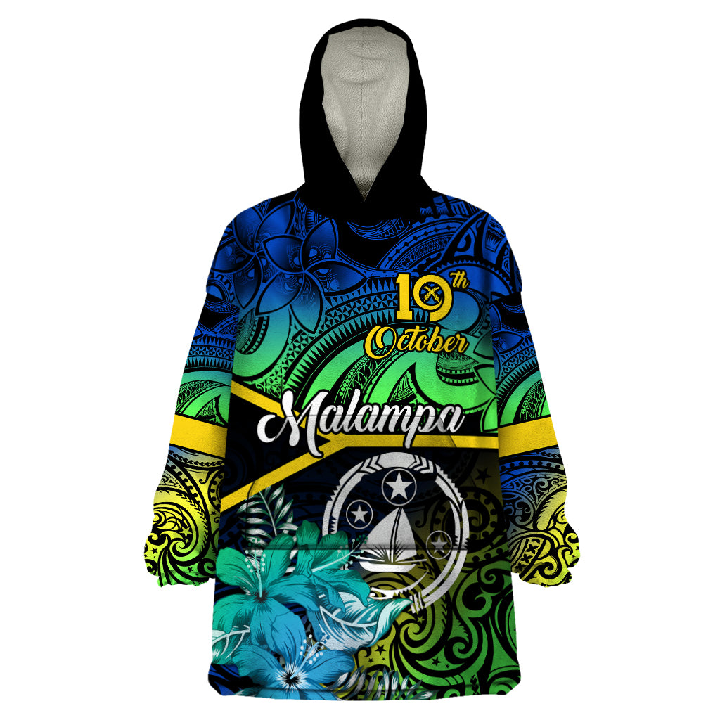 Personalised Malampa Day Wearable Blanket Hoodie Vanuatu Flowers with Malampa Emblem Tribal Pattern LT9 One Size Black - Polynesian Pride