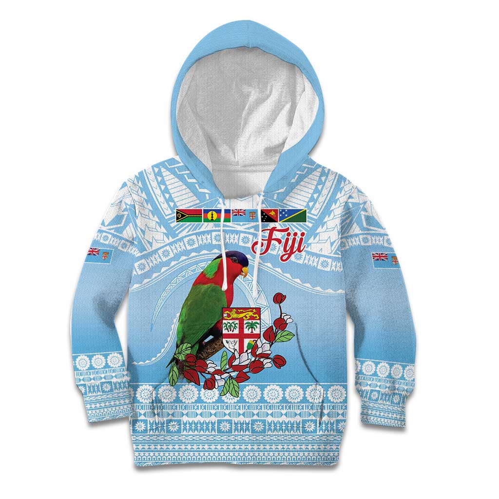 Melanesian Fiji Kula Bird Kid Hoodie with Tagimoucia Masi Tapa Pattern