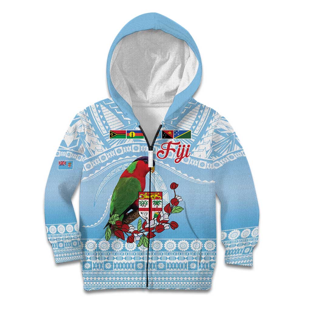 Melanesian Fiji Kula Bird Kid Hoodie with Tagimoucia Masi Tapa Pattern