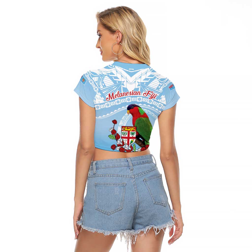 Melanesian Fiji Kula Bird Raglan Cropped T Shirt with Tagimoucia Masi Tapa Pattern