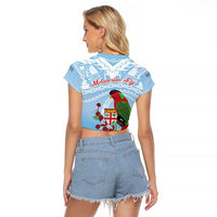 Melanesian Fiji Kula Bird Raglan Cropped T Shirt with Tagimoucia Masi Tapa Pattern