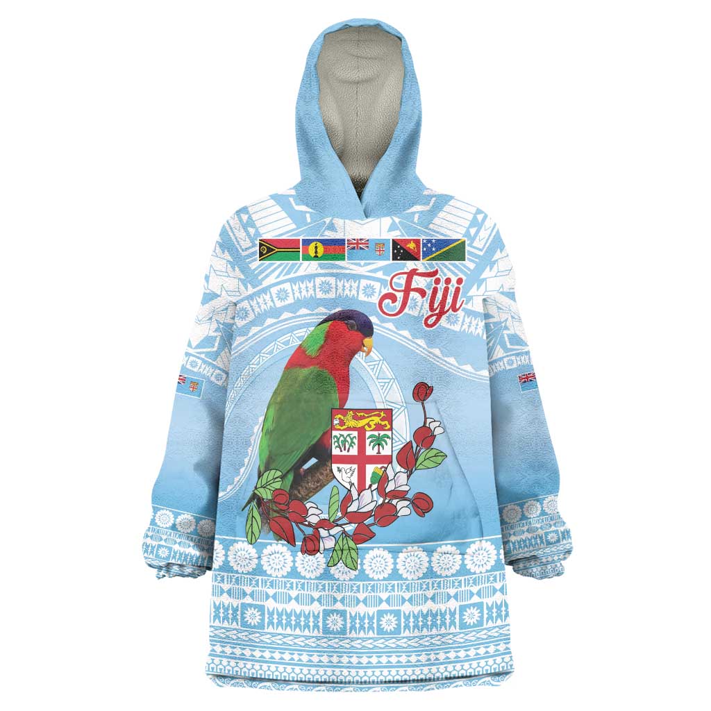 Melanesian Fiji Kula Bird Wearable Blanket Hoodie with Tagimoucia Masi Tapa Pattern