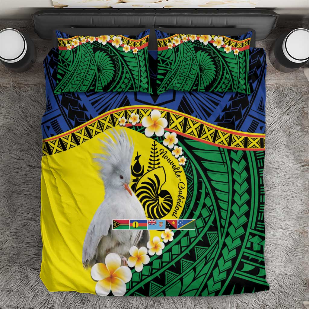 Melanesian New Caledonia Bedding Set Plumeria Kagu Bird and Nautilus Shell