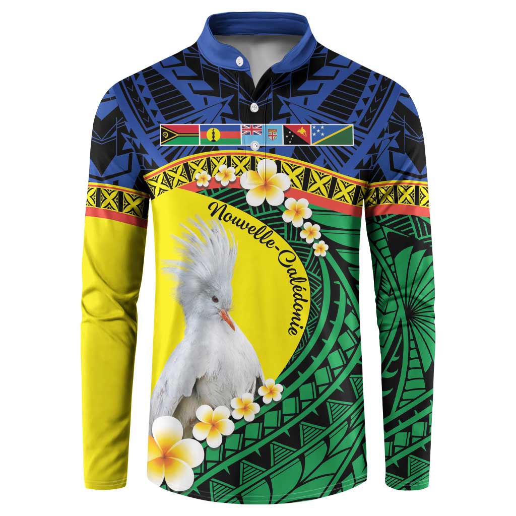 Melanesian New Caledonia Button Sweatshirt Plumeria Kagu Bird and Nautilus Shell LT9 Blue - Polynesian Pride