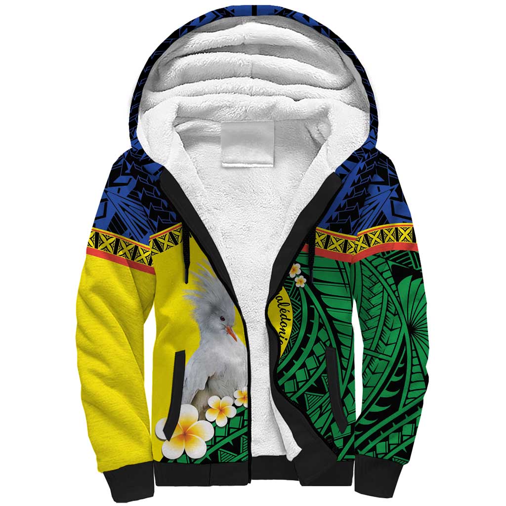 Melanesian New Caledonia Sherpa Hoodie Plumeria Kagu Bird and Nautilus Shell