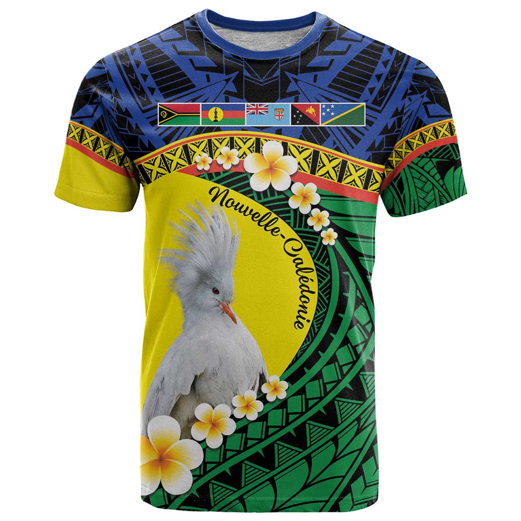 Melanesian New Caledonia T Shirt Plumeria Kagu Bird and Nautilus Shell LT9 Blue - Polynesian Pride