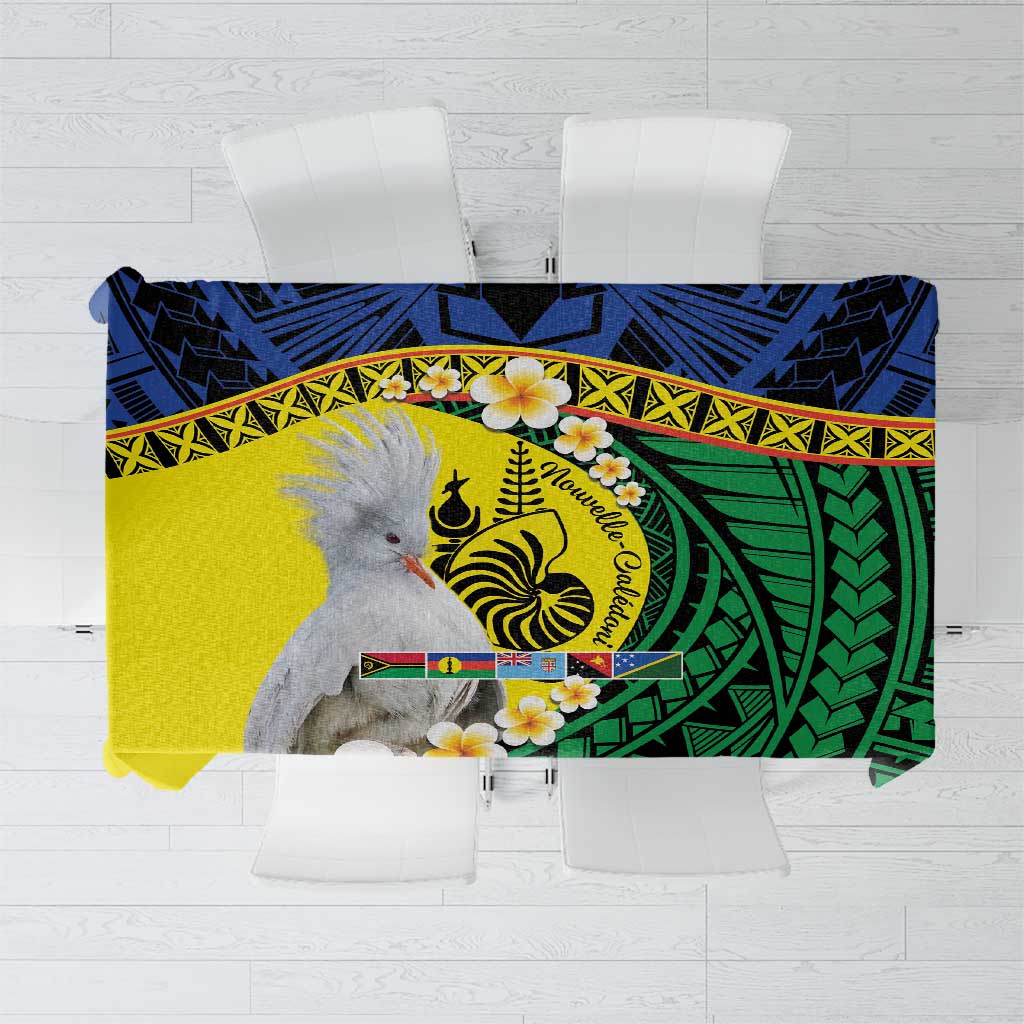 Melanesian New Caledonia Tablecloth Plumeria Kagu Bird and Nautilus Shell LT9 Blue - Polynesian Pride