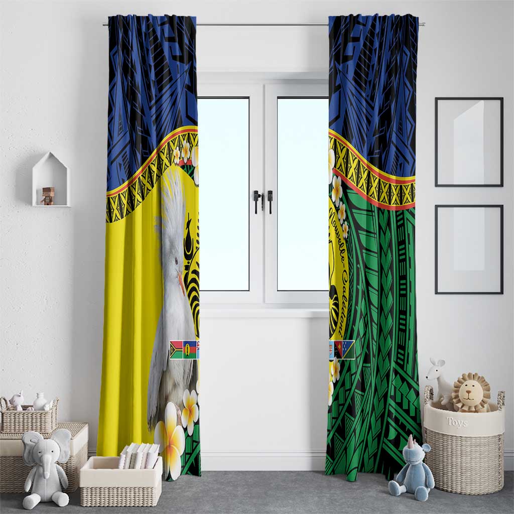 Melanesian New Caledonia Window Curtain Plumeria Kagu Bird and Nautilus Shell