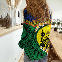 Melanesian New Caledonia Women Casual Shirt Plumeria Kagu Bird and Nautilus Shell LT9 - Polynesian Pride