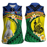 Melanesian New Caledonia Women Sleeveless Polo Shirt Plumeria Kagu Bird and Nautilus Shell LT9 - Polynesian Pride