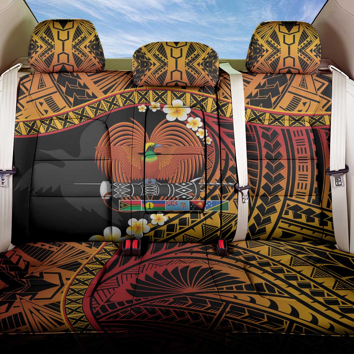 Melanesian Papua New Guinea Back Car Seat Cover Plumeria Bird of Paradise Tribal