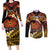 Melanesian Papua New Guinea Couples Matching Long Sleeve Bodycon Dress and Long Sleeve Button Shirt Plumeria Bird of Paradise Tribal