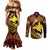 Melanesian Papua New Guinea Couples Matching Mermaid Dress and Long Sleeve Button Shirt Plumeria Bird of Paradise Tribal