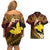 Melanesian Papua New Guinea Couples Matching Off Shoulder Short Dress and Hawaiian Shirt Plumeria Bird of Paradise Tribal