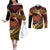 Melanesian Papua New Guinea Couples Matching Off The Shoulder Long Sleeve Dress and Long Sleeve Button Shirt Plumeria Bird of Paradise Tribal