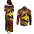 Melanesian Papua New Guinea Couples Matching Puletasi and Long Sleeve Button Shirt Plumeria Bird of Paradise Tribal