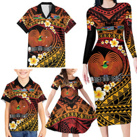 Melanesian Papua New Guinea Family Matching Long Sleeve Bodycon Dress and Hawaiian Shirt Plumeria Bird of Paradise Tribal