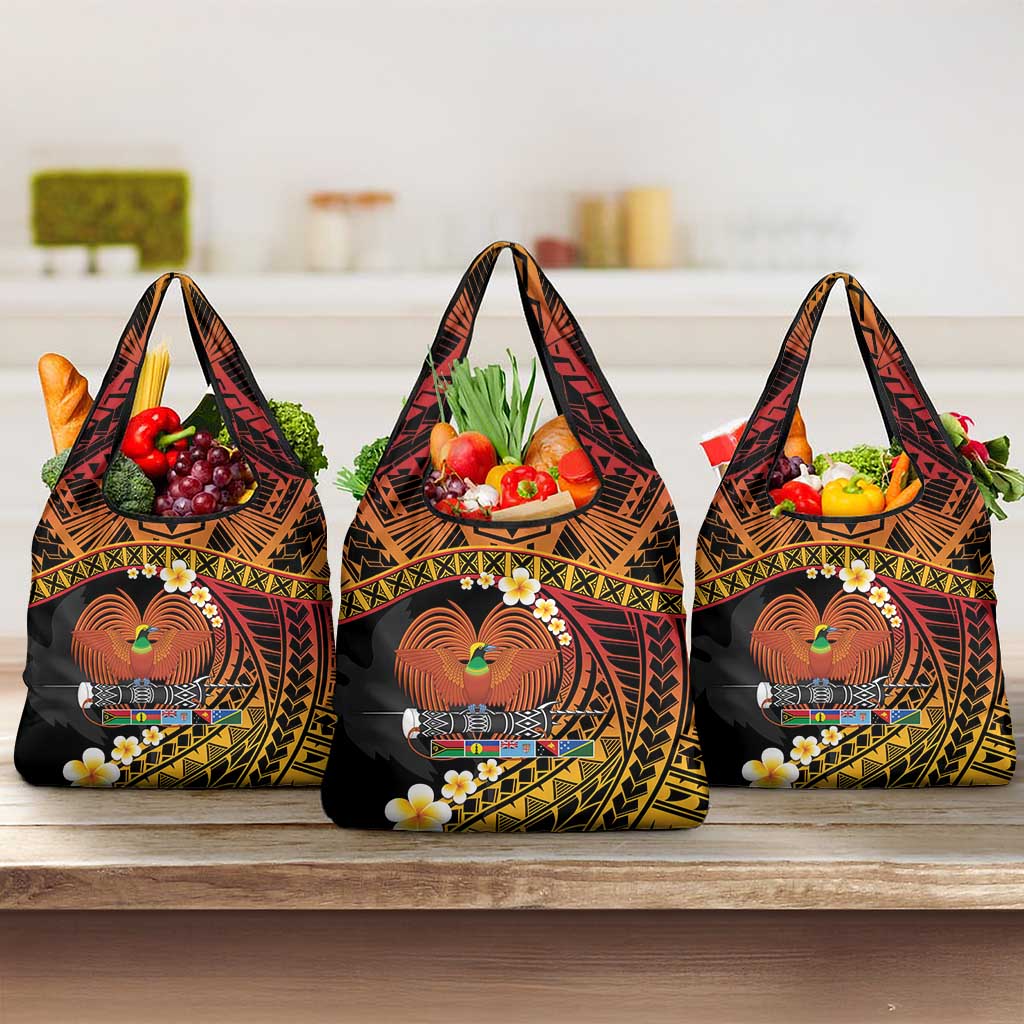Melanesian Papua New Guinea Grocery Bag Plumeria Bird of Paradise Tribal