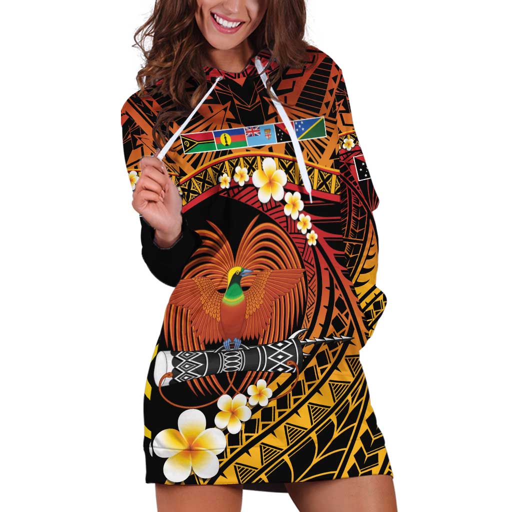 Melanesian Papua New Guinea Hoodie Dress Plumeria Bird of Paradise Tribal