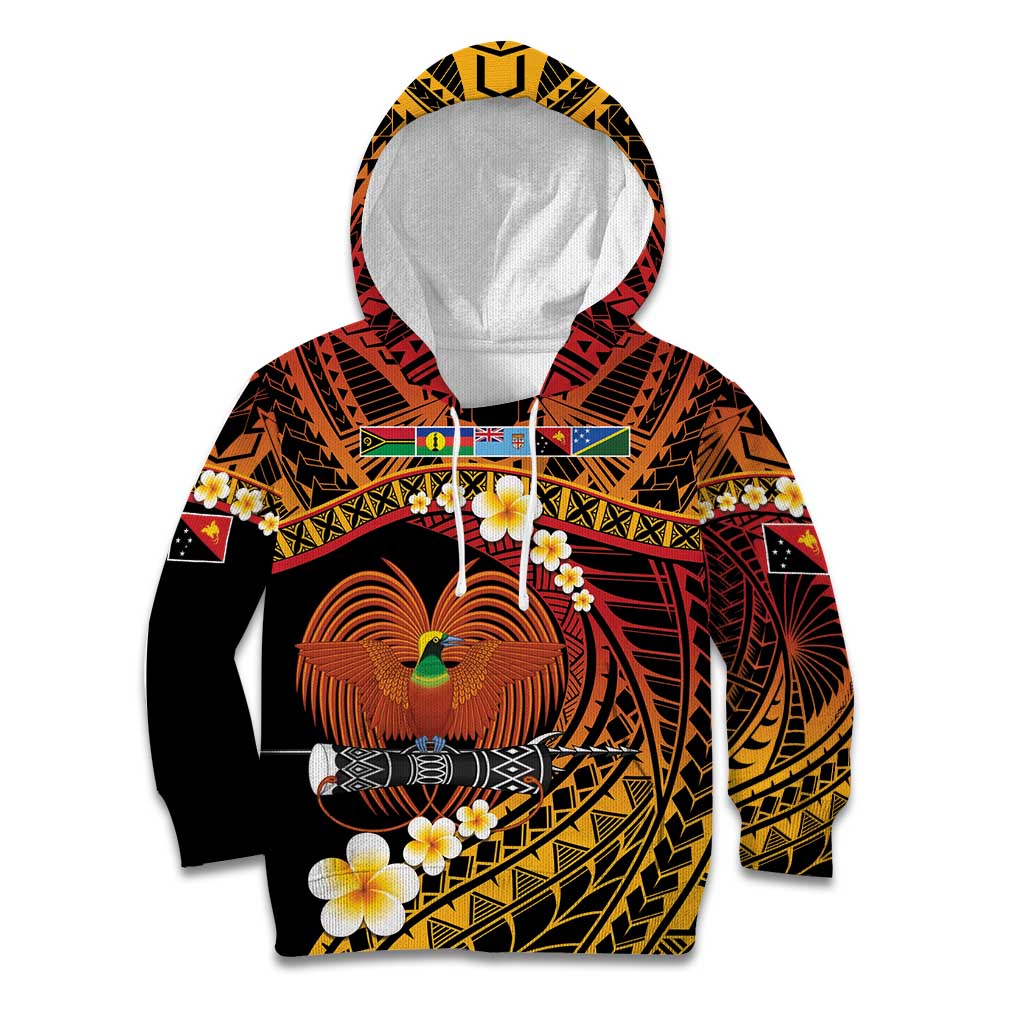 Melanesian Papua New Guinea Kid Hoodie Plumeria Bird of Paradise Tribal