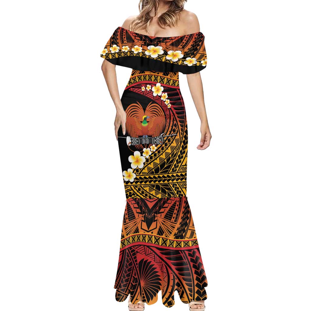 Melanesian Papua New Guinea Mermaid Dress Plumeria Bird of Paradise Tribal