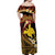 Melanesian Papua New Guinea Off Shoulder Maxi Dress Plumeria Bird of Paradise Tribal