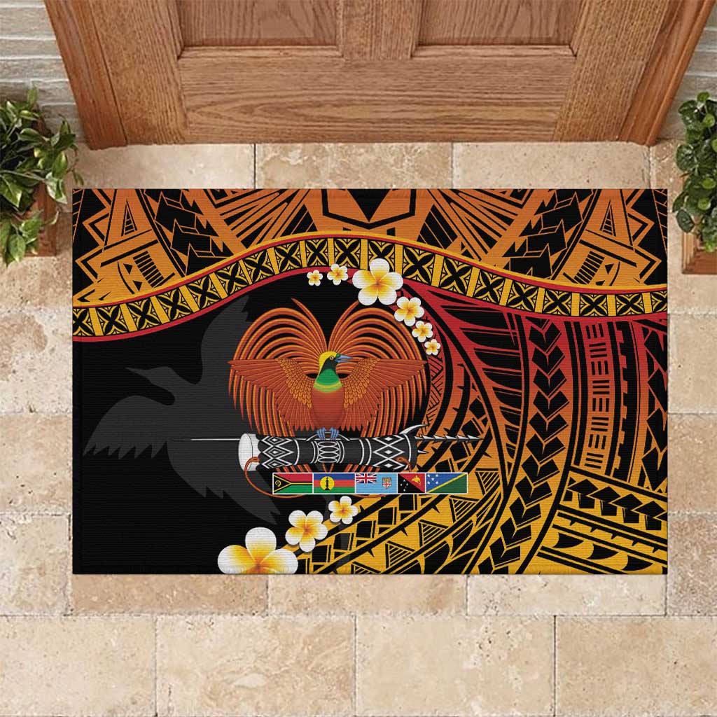 Melanesian Papua New Guinea Rubber Doormat Plumeria Bird of Paradise Tribal